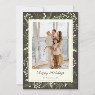 Elegant Ivory Botanical Christmas Photo Card