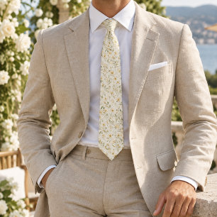 Elegant Ivory Botanical Vintage White Yellow Tie