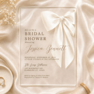 Elegant Ivory Bow Romantic Bridal Shower Neutral Acrylic Invitations