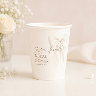 Elegant Ivory Bow Romantic Bridal Shower Neutral Paper Cups