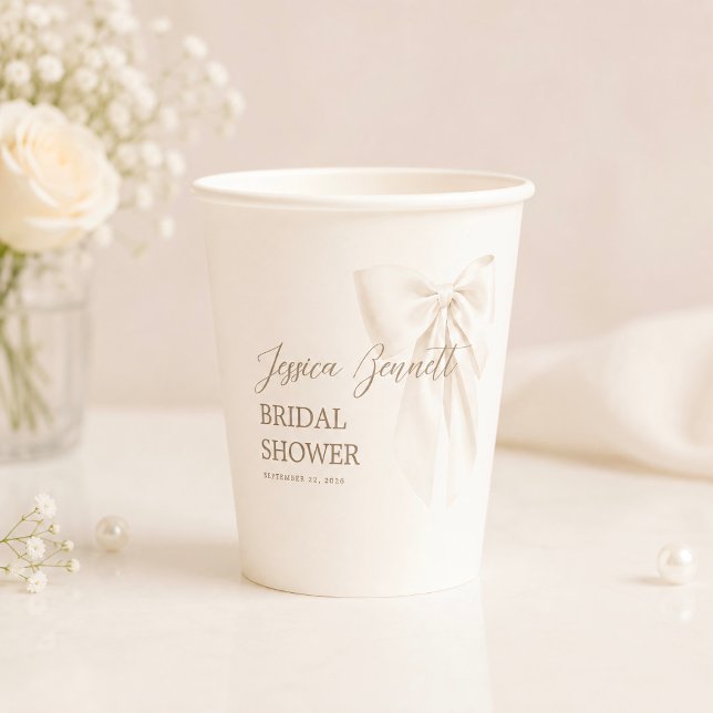 Elegant Ivory Bow Romantic Bridal Shower Neutral Paper Cups (Creator Uploaded)