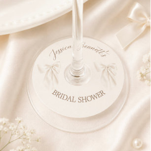 Elegant Ivory Bow Romantic Bridal Shower Neutral Wine Glass Tag