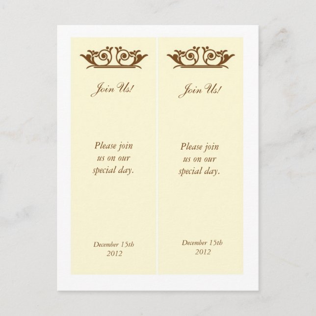 Elegant Ivory/Brown Save the Date Bookmarks Announcement Postcard (Front)