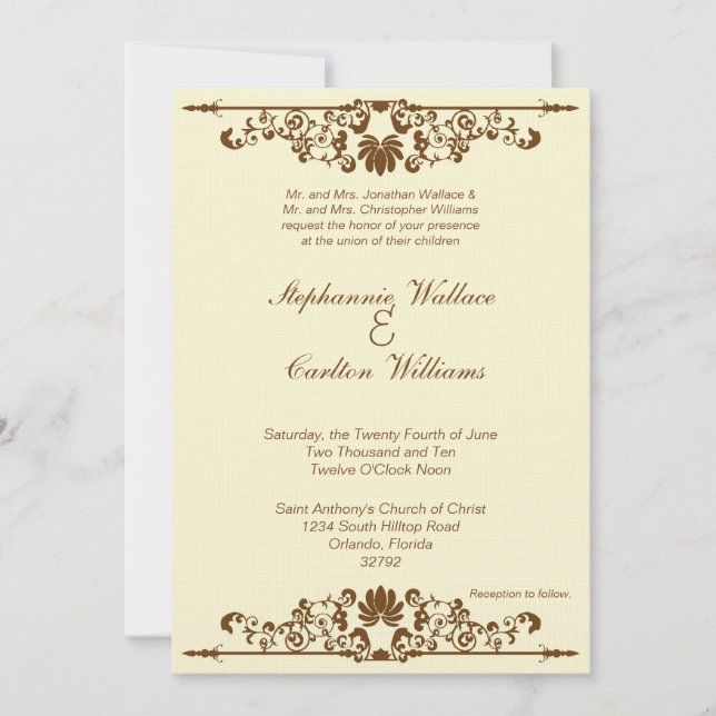 Elegant Ivory/Brown Wedding Invitation (Front)