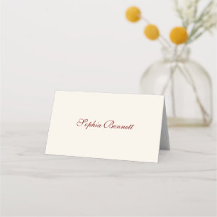 Elegant Ivory Burgundy Guest Name Wedding Folded Place Card