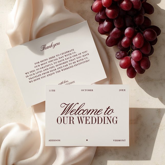 Elegant Ivory & Burgundy Wedding Welcome Card (Elegant Ivory & Burgundy Wedding Welcome Card)
