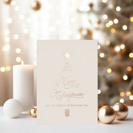 Elegant Ivory Calligraphy Christmas Tree Rose Gold