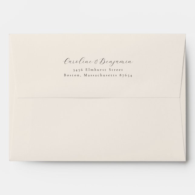 Elegant Ivory Calligraphy Wedding Return Address Envelope (Back (Top Flap))