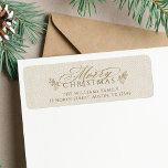 Elegant Ivory Canvas Christmas Return Address<br><div class="desc">This Christmas return address label featuring a 'Merry Christmas' script with pinecone twigs on a ivory faux canvas print background. For more advanced customisation of this design,  please click the DESIGN TOOL BUTTON above!</div>
