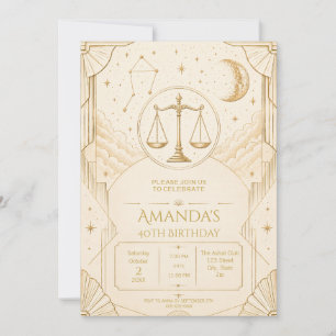 Elegant Ivory & Champagne Art Deco Libra 40th Invitation