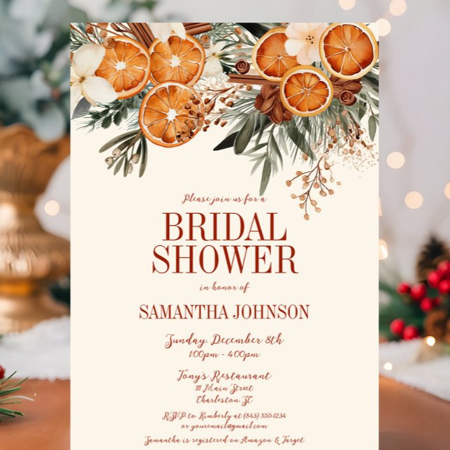Elegant Ivory Citrus Floral Bridal Shower Invitation (Ivory Orange Citrus Floral Bridal Shower Invitation, Christmas, Fall Autumn, Elegant Modern Wedding)