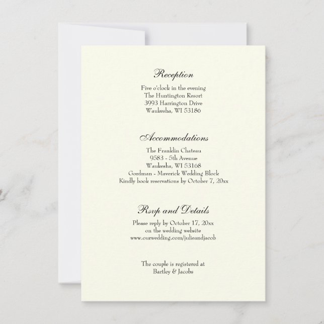 Elegant Ivory Classic Wedding Reception Invitation (Front)