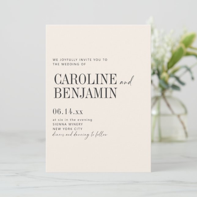 Elegant Ivory Cream Wedding Modern Formal Script Invitation (Standing Front)
