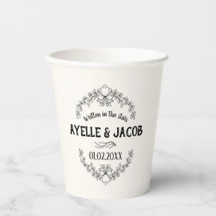 Elegant Ivory Custom Names + Quote Wedding Paper Cups