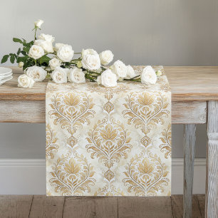 Elegant Ivory Damask Table Runner Artistic Touch