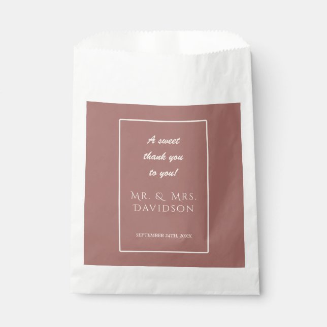 Elegant Ivory Dark Peach Frame Typography Wedding Favour Bags (Front)