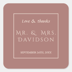 Elegant Ivory Dark Peach Frame Typography Wedding Square Sticker