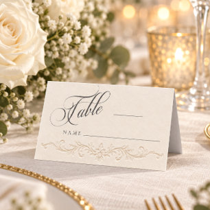 Elegant Ivory Embossed Floral Wedding Table Number Place Card