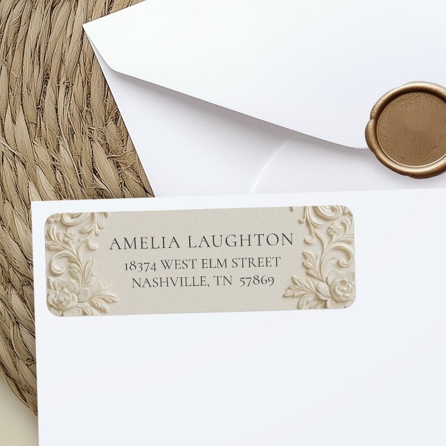 Elegant Ivory Embossed Wedding (Elegant Baroque Ivory Wedding Return Address Label)