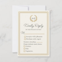 Elegant Ivory Faux Gold 3 Meal Choices Wedding 