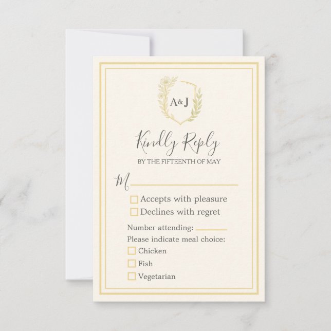 Elegant Ivory Faux Gold 3 Meal Choices Wedding RSVP Card (Front)