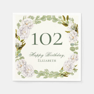 Elegant Ivory Floral 102nd Birthday Napkins