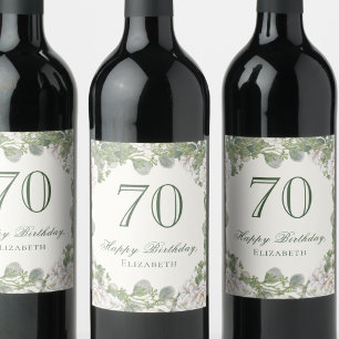 Elegant Ivory Floral 70th Birthday  Wine Label