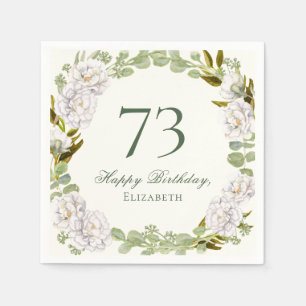 Elegant Ivory Floral 73rd Birthday Napkins