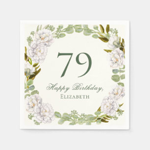 Elegant Ivory Floral 79th Birthday Napkins