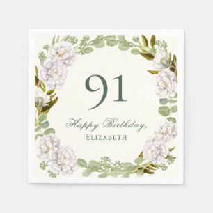 Elegant Ivory Floral 91st Birthday Napkins