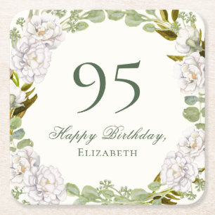 Elegant Ivory Floral 95th Birthday Coaster