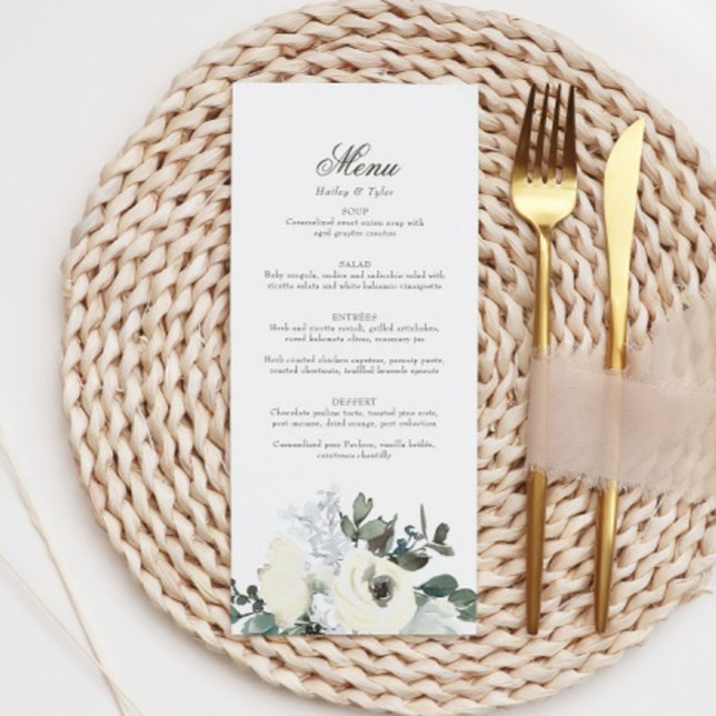 Elegant Ivory Floral Blooms Wedding Menu (Creator Uploaded)