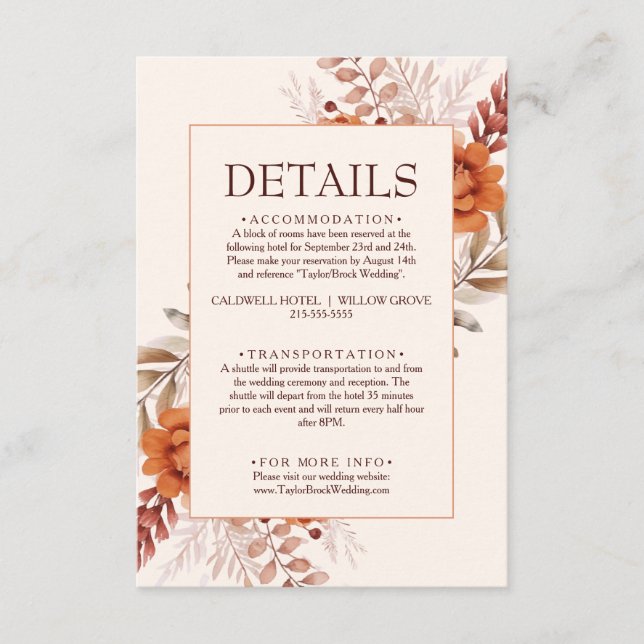 Elegant Ivory Floral Boho Chic Wedding Details Enclosure Card (Front)
