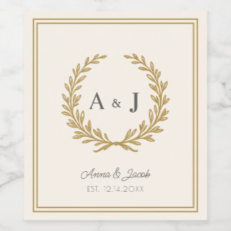 Elegant Ivory Floral Crest Monogram Wedding Wine Label