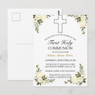 Elegant Ivory Floral First Holy Communion Postcard