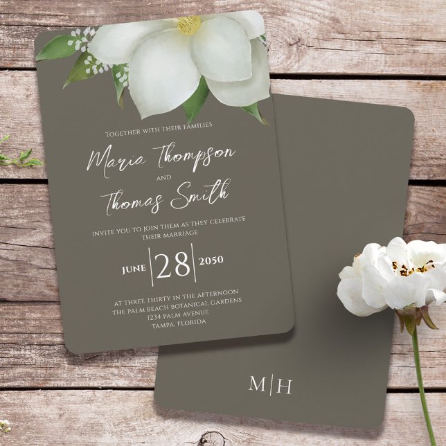 Elegant Ivory Floral Magnolia Wedding Custom Invitation (Creator Uploaded)