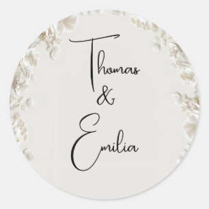 Elegant ivory floral minimalist personalised classic round sticker