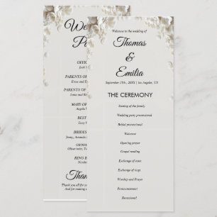 Elegant ivory floral minimalist wedding program programme