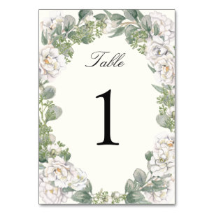 Elegant Ivory Floral Sage Green Table Number