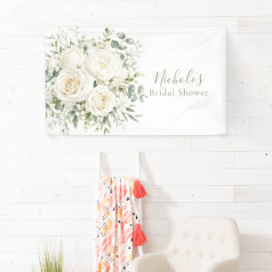 Elegant Ivory Floral Wedding Bridal Shower Banner
