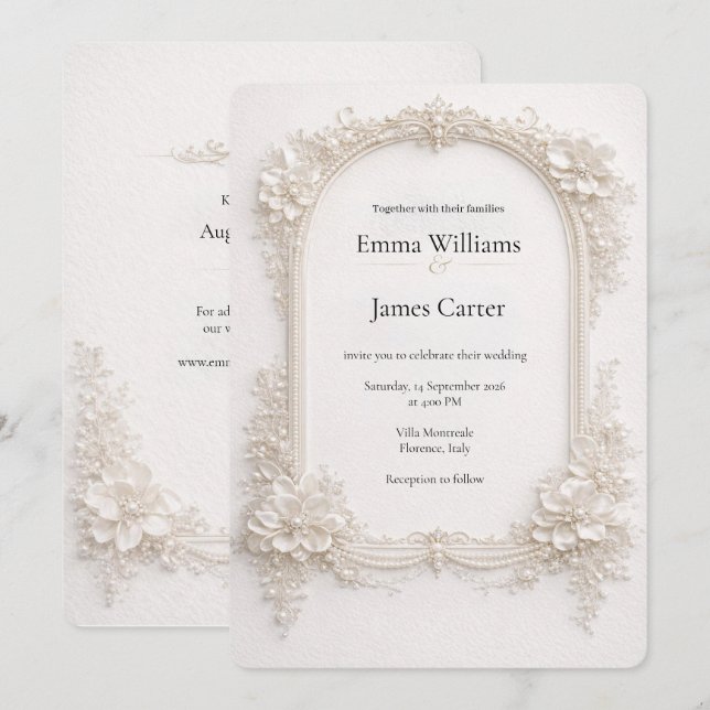 Elegant Ivory Floral Wedding Invitation. Invitation (Front/Back)