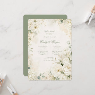 Elegant Ivory Floral Wedding Rehearsal Dinner Invitation