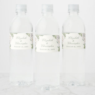 Elegant Ivory Floral Wedding Water Bottle Labels