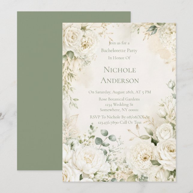 Elegant Ivory Florals Bachelorette Party  Invitation (Front/Back)