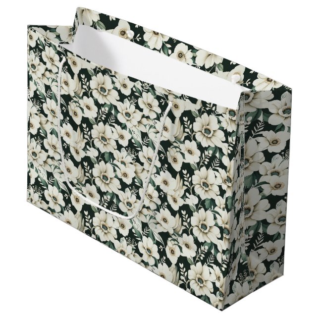 Elegant Ivory Flowers Large Gift Bag (Front Angled)