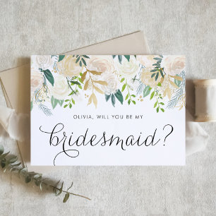 Elegant Ivory Flowers Will You Be My Bridesmaid Invitation