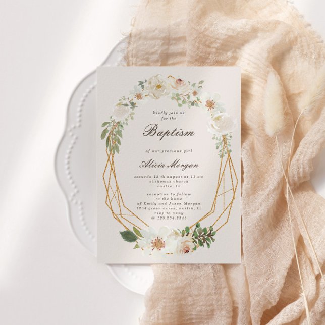 Elegant Ivory Garden Floral Baptism Invitation (Creator Uploaded)