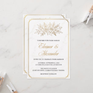 Elegant Ivory Gold Art Deco Wedding Invitation