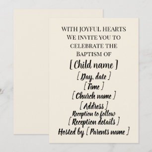 Elegant Ivory Gold Baptism Invitation
