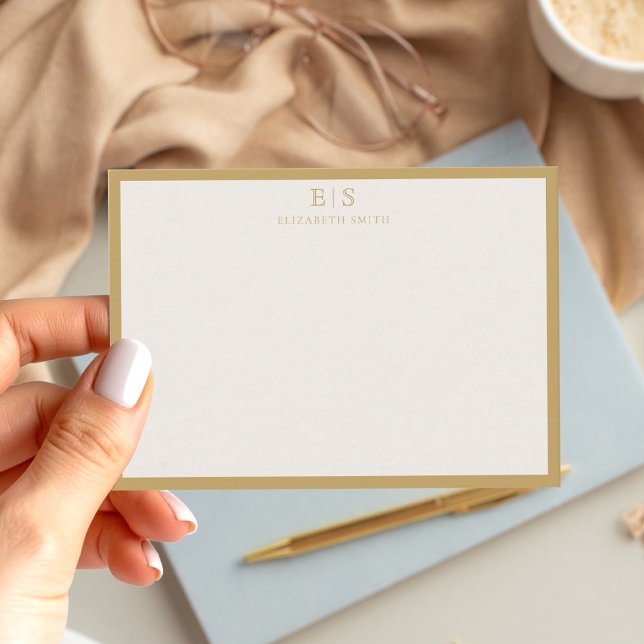Elegant Ivory Gold Border Monogram Card (Creator Uploaded)